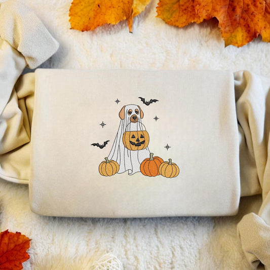 Ghost Dog Embroidered Sweatshirt | Spooky Season | Halloween Gift | Funny Halloween Shirt | Halloween Pets Sweatshirt | Dog Lover Gift