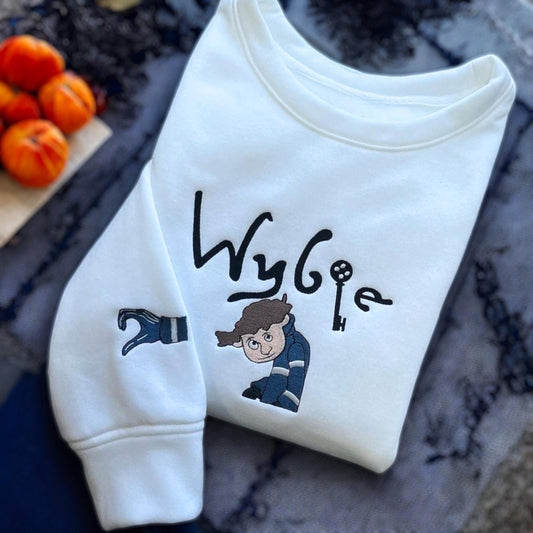 Halloween Button Doll Embroidered Crewneck | Wybie and Cora-line | Halloween Jumper | Halloween Sweatshirt | Halloween Clothing