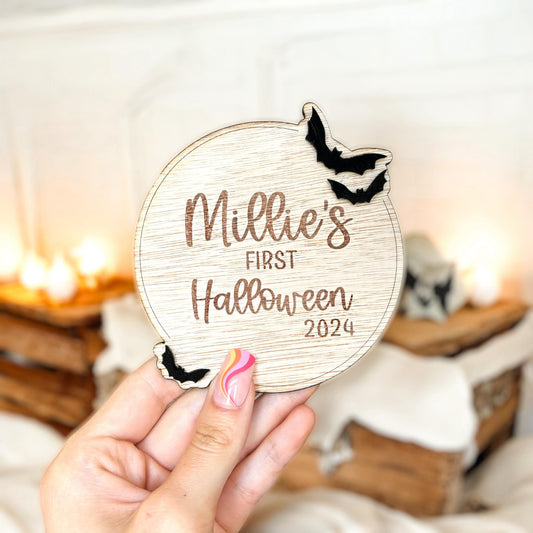 Personalised Baby's First Halloween Name Plaque | Baby Milestone | Keepsake Decoration | Wooden Baby Gift | Halloween Decor