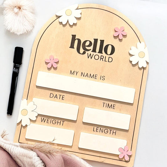 Personalised Hello World Plaque | Baby Milestone | Baby Plaque | Personalised Name Plaque | Personalised Wooden Milestone Discs | Name Sign