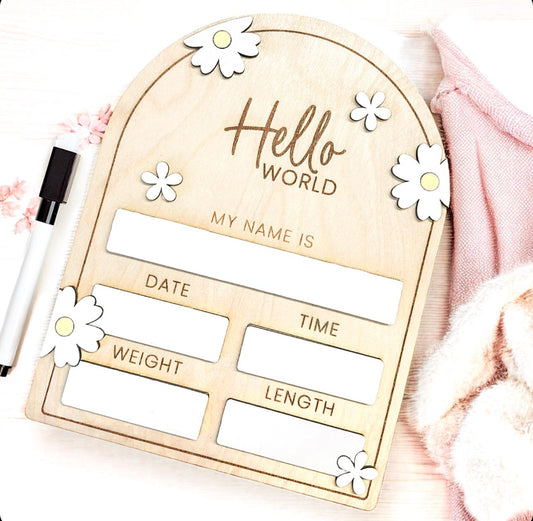 Personalised Hello World Plaque | Baby Milestone | Baby Plaque | Personalised Name Plaque | Personalised Wooden Milestone Discs | Name Sign