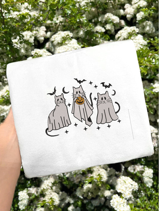 Embroidered Cute Ghost Kitty Hoodie | Autumn Jumper | Boo Box Present | Spooky Season | Halloween Sweatshirt | Halloween Unisex Top | Autumn