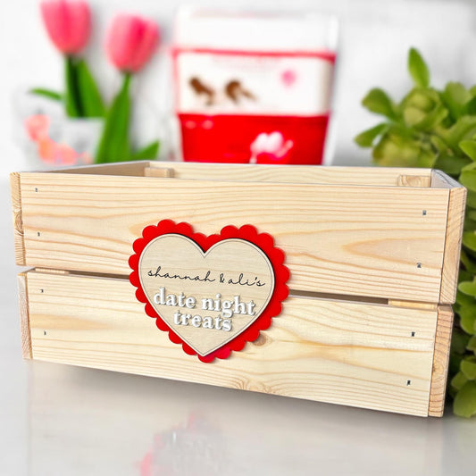 Personalised Valentines Day Crate | Date Night Gift | Valentines Day Basket | Wooden Engraved Crate | Personalised Gift | Custom Basket Tag