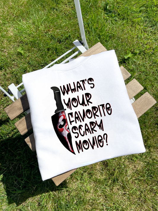 WHATS YOUR FAVOURITE SCARY MOVIE PRINTED SWEATSHIRT