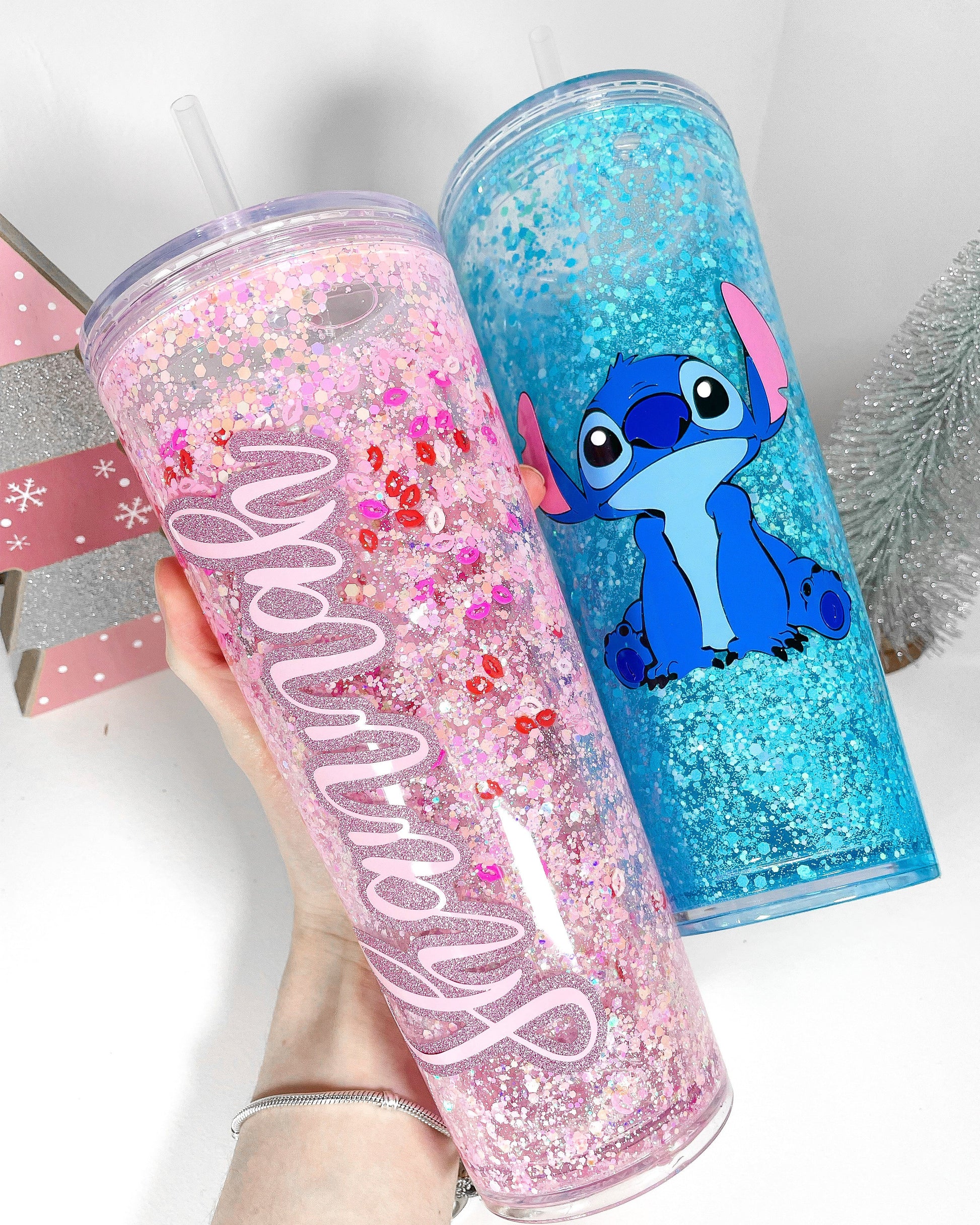 Rhinestone Lilo and Stitch, Snow Globe Tumbler, Lilo and Stitch Tumbler, 