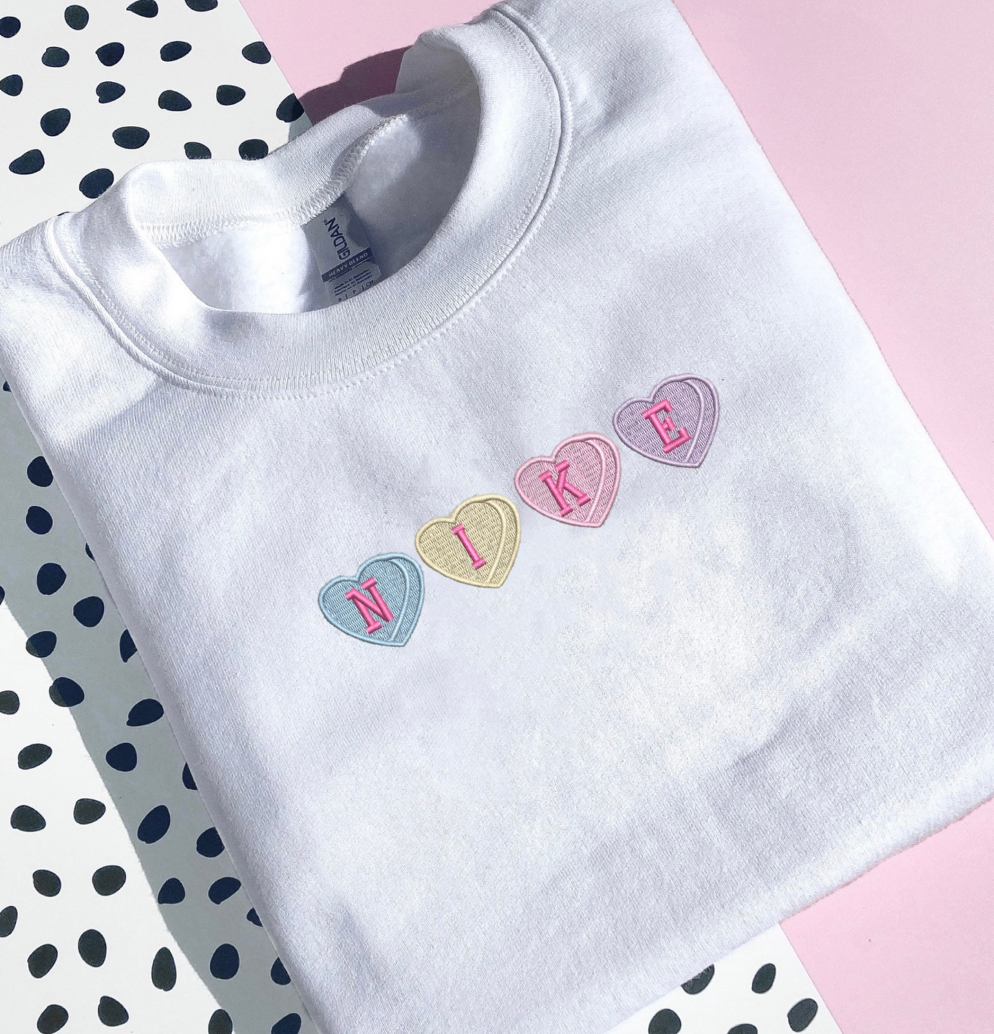LOVE HEARTS EMBROIDERED CREWNECK/HOODIE