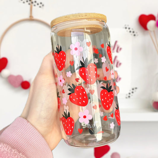 STRAWBERRY LOVE 16OZ GLASS CAN