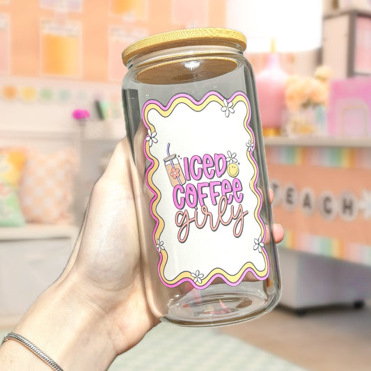 ICED COFFEE GIRLY 16OZ GLASS CAN