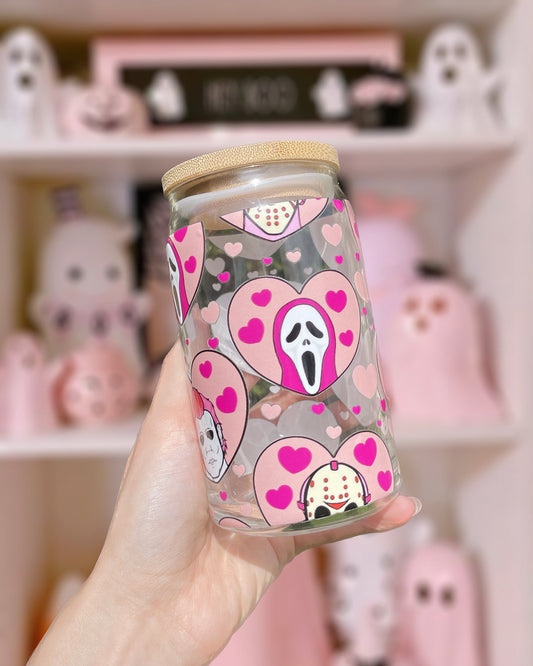 PASTEL PINK HORROR CHARACTER 16OZ CAN GLASS