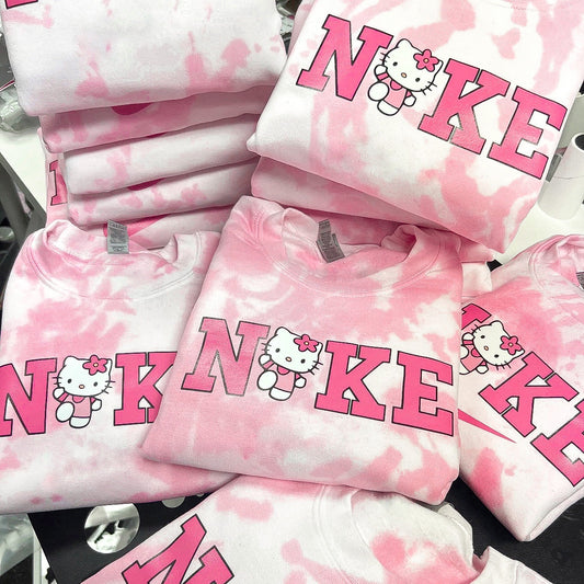 PINK TIE DYE CAT PRINTED CREWNECK/HOODIE